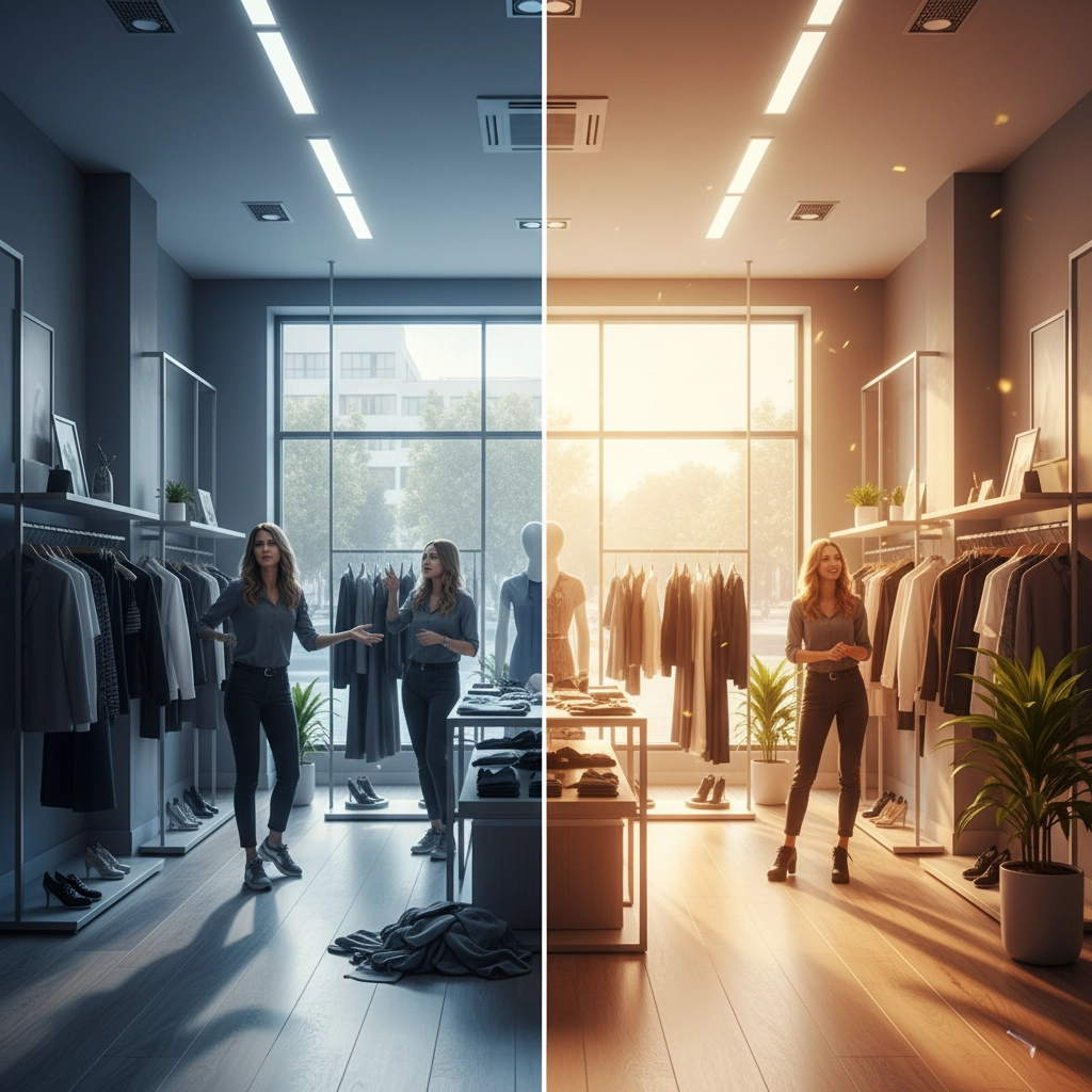 Illustration du réalignement d’un commerce, avant et après harmonisation énergétique.